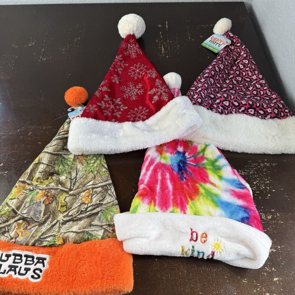Santa Hats Lot Of 4 (Different Styles) Christmas Holiday Costume Fun Bubba Claus